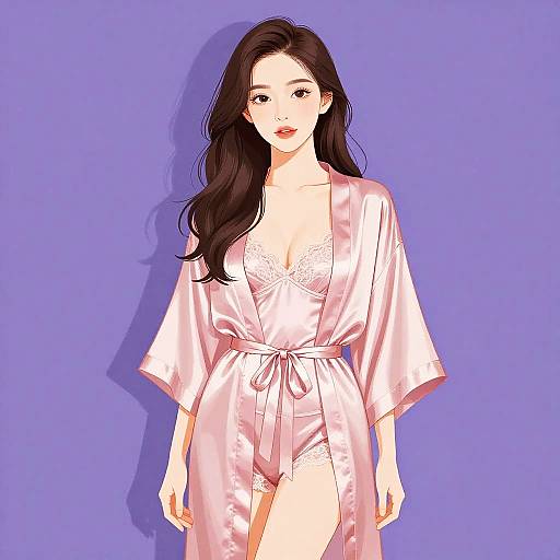 Chic Woman in Blush Silk Robe