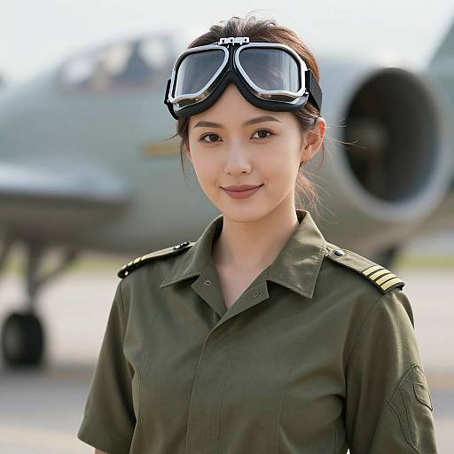Realistic Woman Pilot in Military Uniform