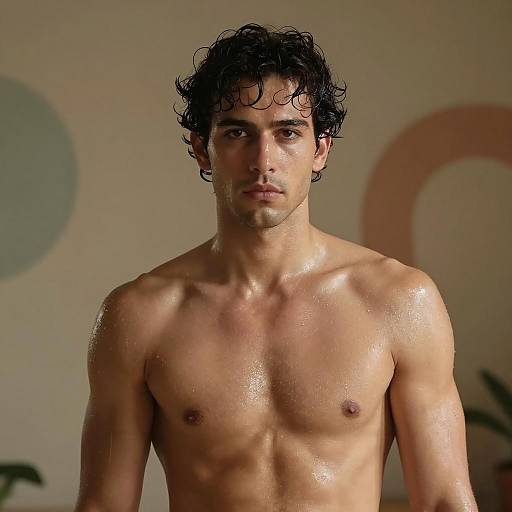 Muscular Man with Glistening Skin