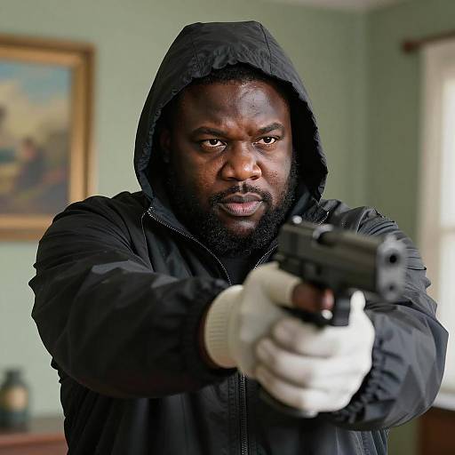 Focused Determination: Man with Handgun