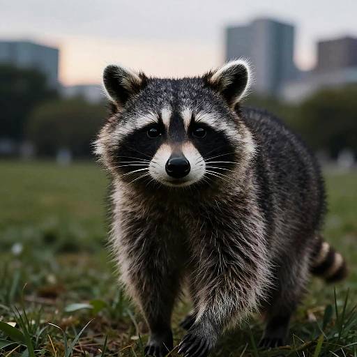 Raccoon Masked Figure in Urban Park
