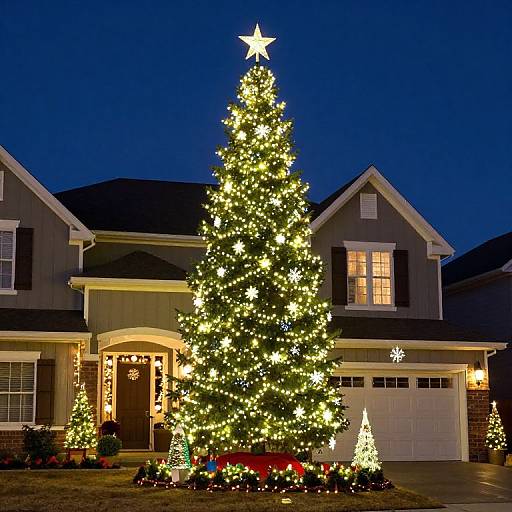 Festive Suburban Home Holiday Lights