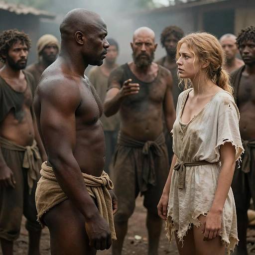 Tense Confrontation in Rustic Setting