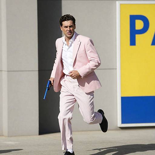 Man in Pink Suit Running Outdoors