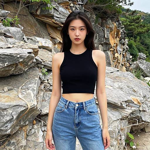 Young Woman Posing Outdoors Casual Fashion