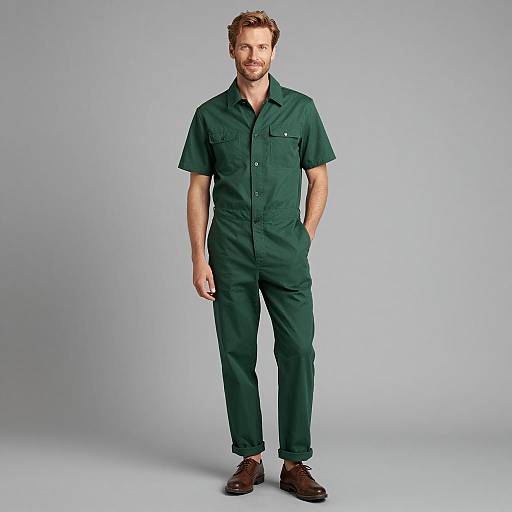 Man in Green Short-Sleeve Jumpsuit
