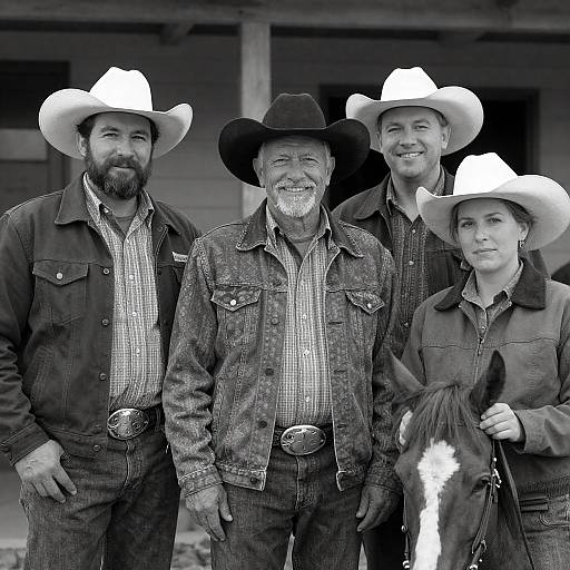 Cowboys and Woman in Vintage Scene