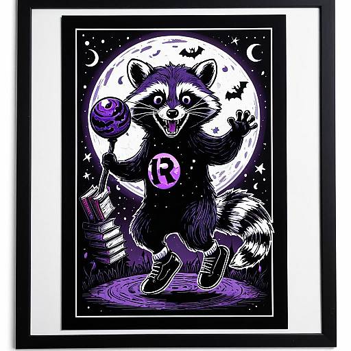 Ghostly Raccoon with Purple Orb