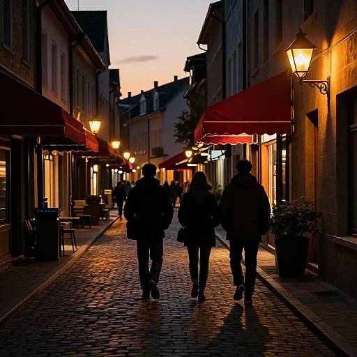 Silhouetted Figures on Lantern-Lit Street