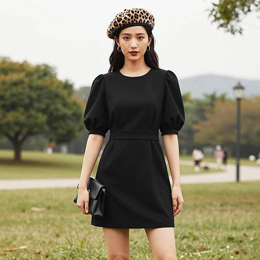 Chic Pear-Shaped Woman in Black Dress