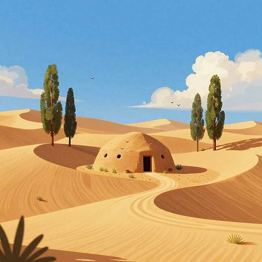Sunlit Desert Plateau with Adobe Hut