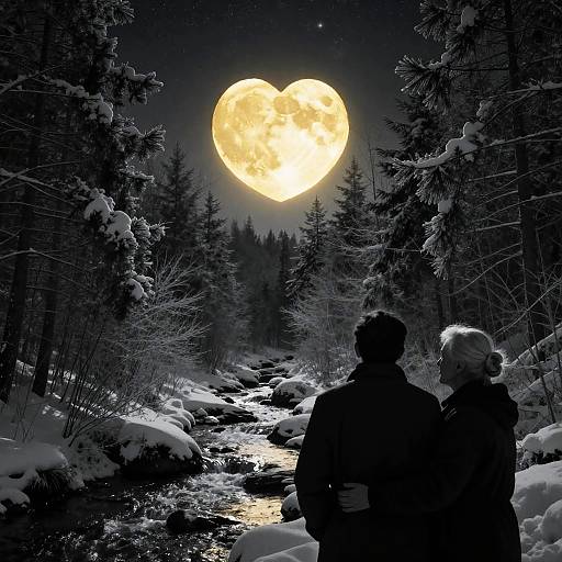 Elderly Scholar Beneath Glowing Heart Moon