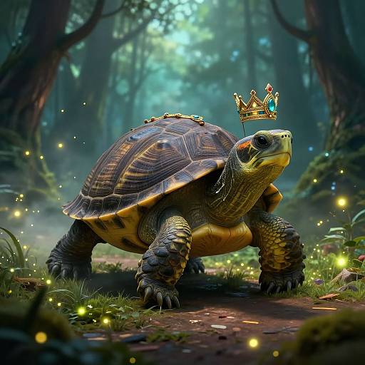 Majestic Crowned Turtle in Enchanted Forest