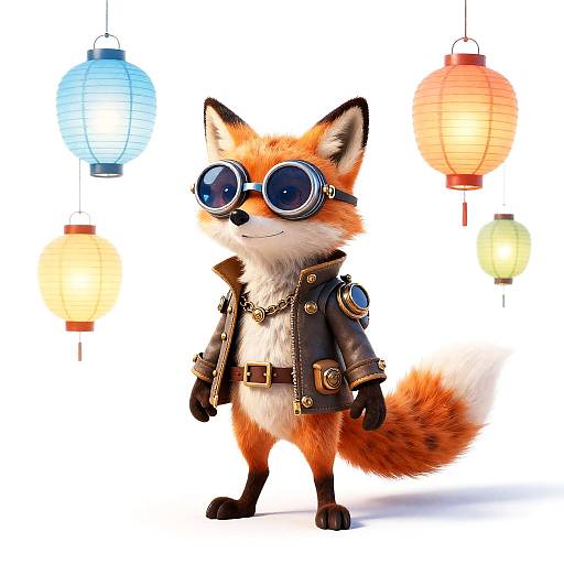 Quirky Steampunk Fox in Lantern Glow