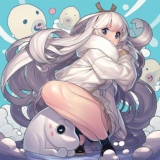 Illustration of Moomintroll, moomin in the style of Fengmo