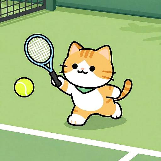 Playful Tabby Tennis Cat Match