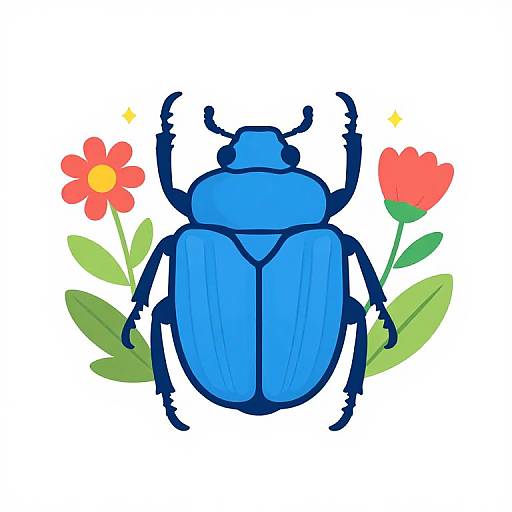 Blue Beetle Among Colorful Flowers