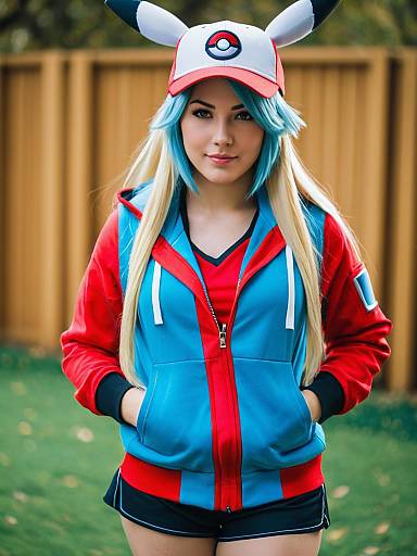 Lifestyle costume photo of Ace trainer (pokemon). Cosplay clothes