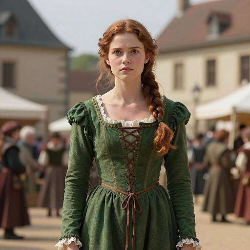 Young Woman in Renaissance Green Dress