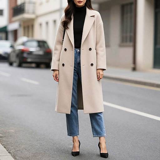 Woman in Fashion Coat and Jeans