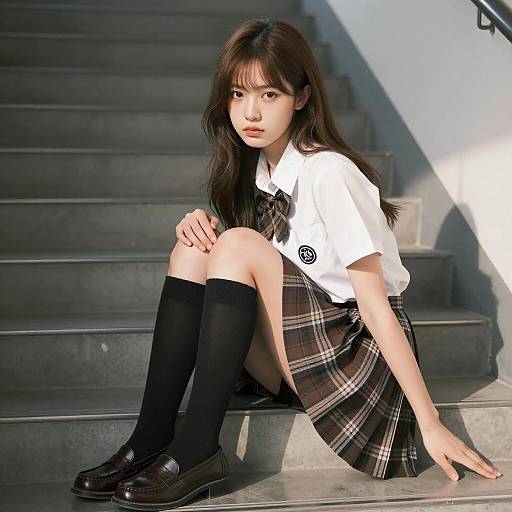 Thoughtful Young Woman on Concrete Steps