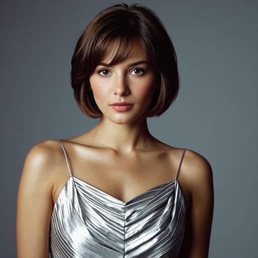 Woman in Silver Dress with Short Brown Hair