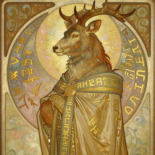 Ancient Stag Spirit in Ornate Ceremonial Cloak