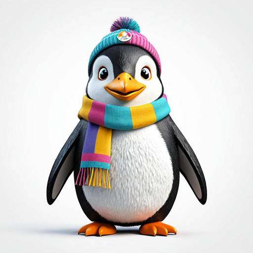 3D Cheerful Penguin with Colorful Scarf and Hat