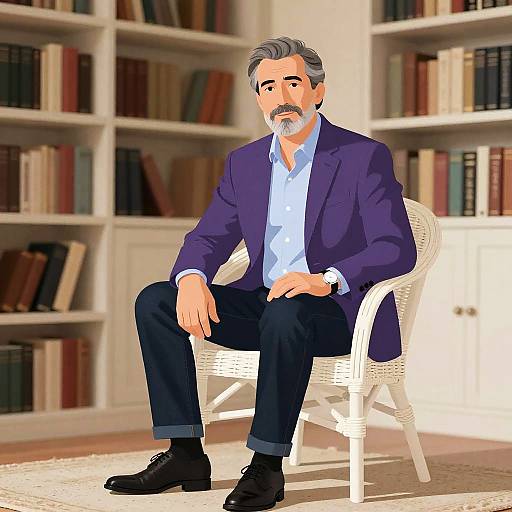 Middle-Aged Man in Cozy Library