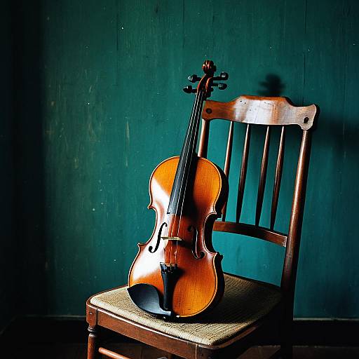 Vintage Violin on Wooden Chair