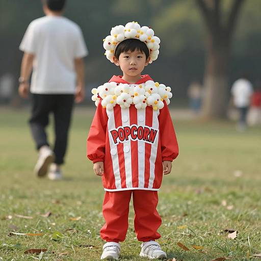 Child in Popcorn Costume Outdoors
