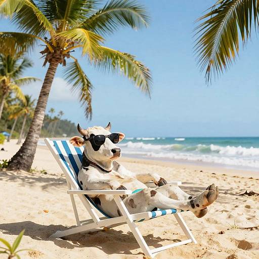 Cool Cow Lounging on Tropical Beach