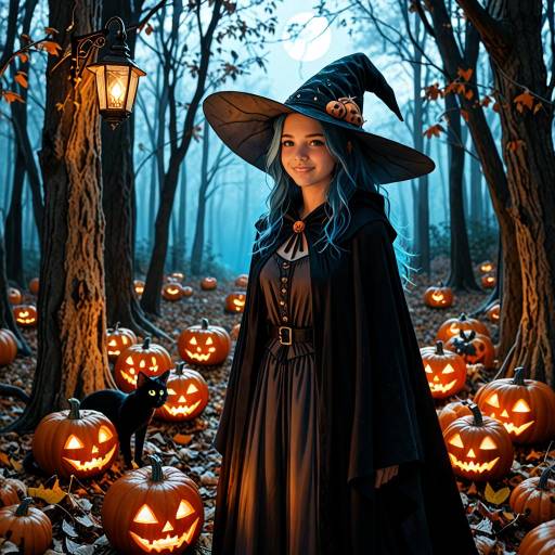 Whimsical Spooky Witch in Moonlit Forest