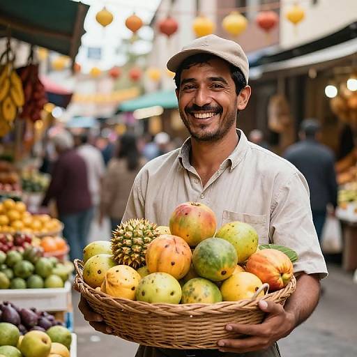 Happy Merchant in Festive Marketplace