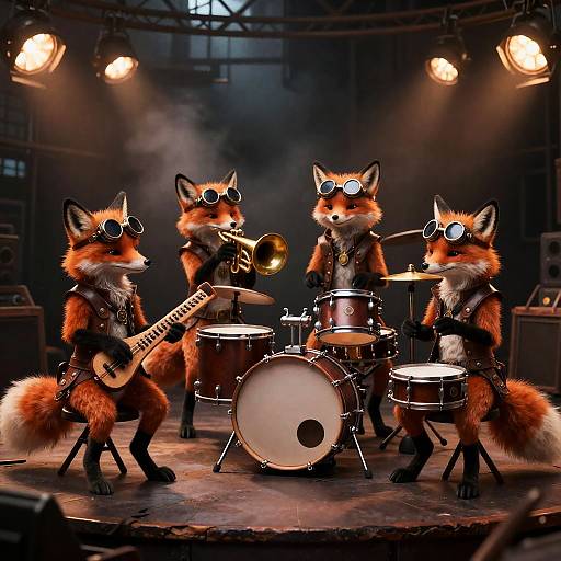 Steampunk Fox Rock Band in Factory