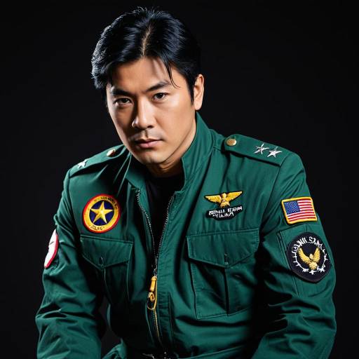 Man in Military Pilot Costume with Stern Expression
