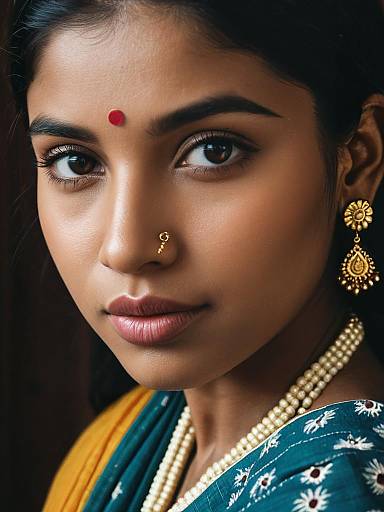 Close-up Portrait of Woman in Malmal Cotton Saree