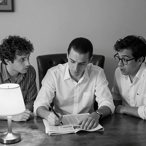 Three Men at a Wooden Table