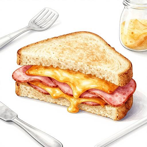 Watercolor Ham and Cheese Sandwich Illustration