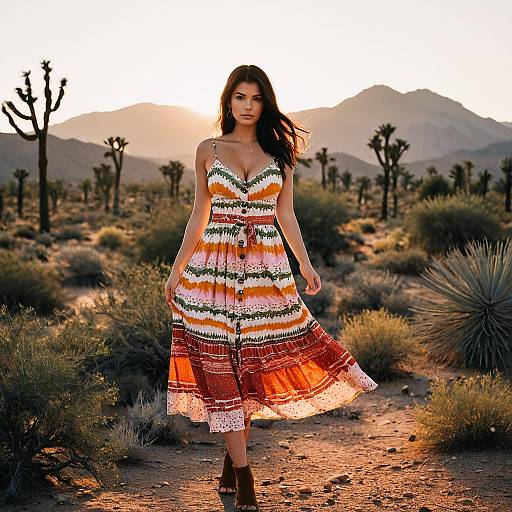 Woman in Colorful Sundress in Joshua Tree Desert