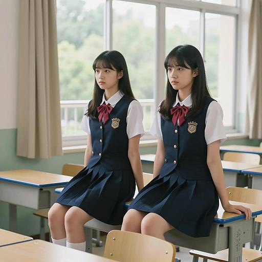 Classroom Scene with Two Asian Girls