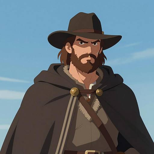 Rugged Man in Brown Cloak Illustration