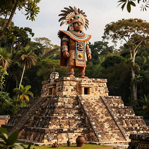 Mayan Warrior on Ancient Pyramid