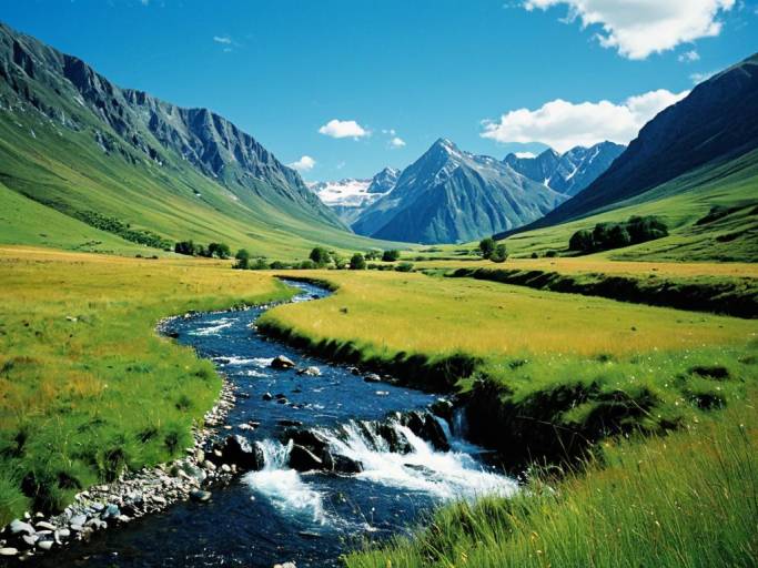 Scenic Mountain Stream Valley Wallpaper