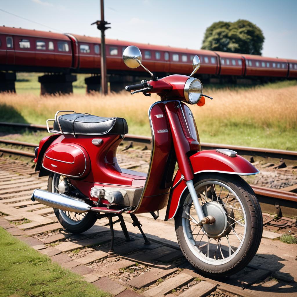 Vintage Cherry Red Moped on Platform