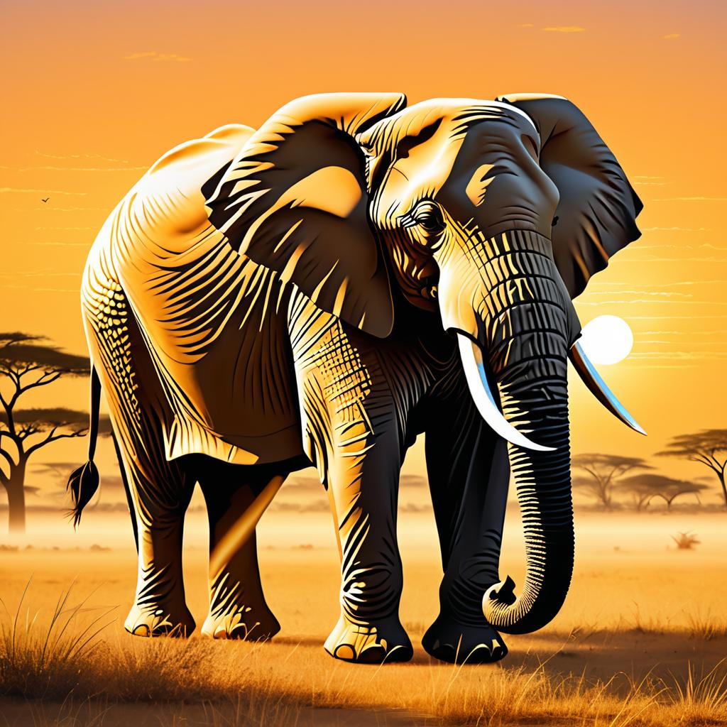 Majestic Elephant in a Golden Sunset