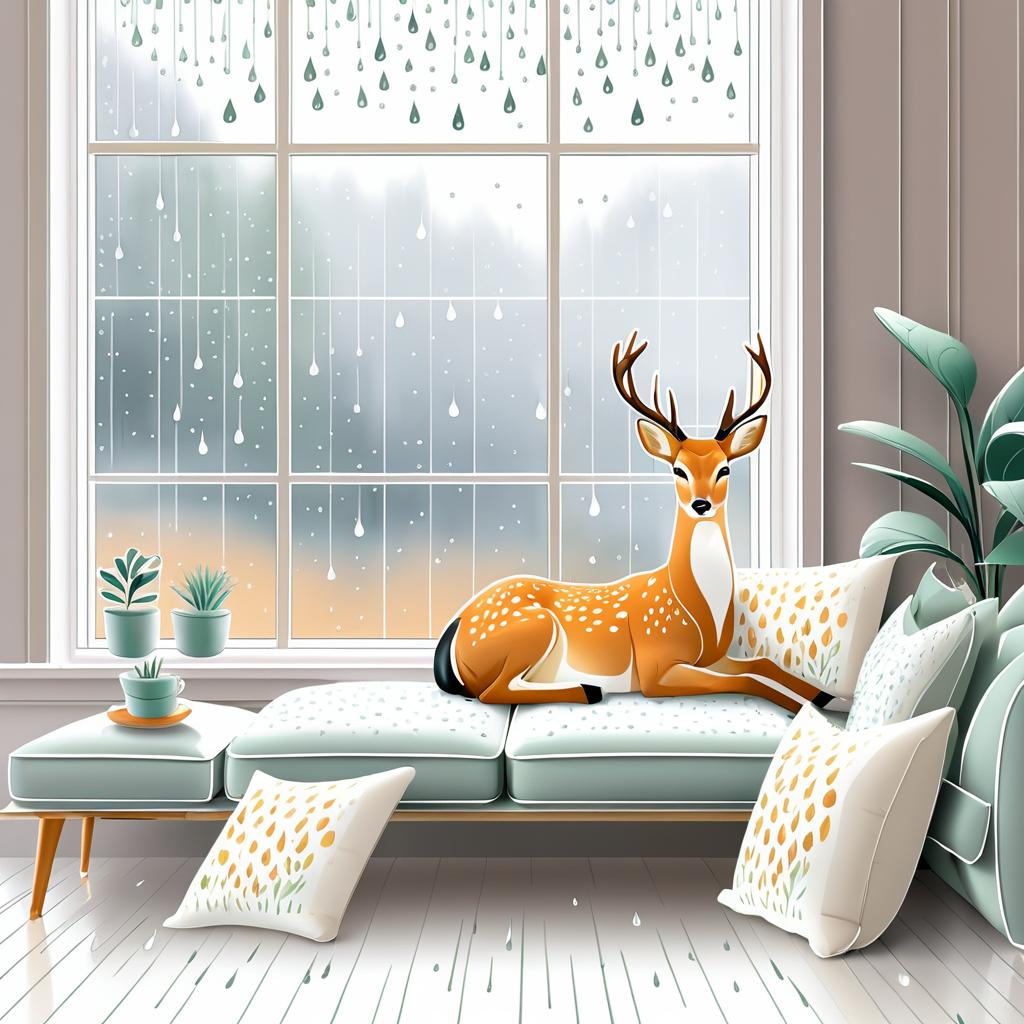 Serene Deer by the Rainy Window