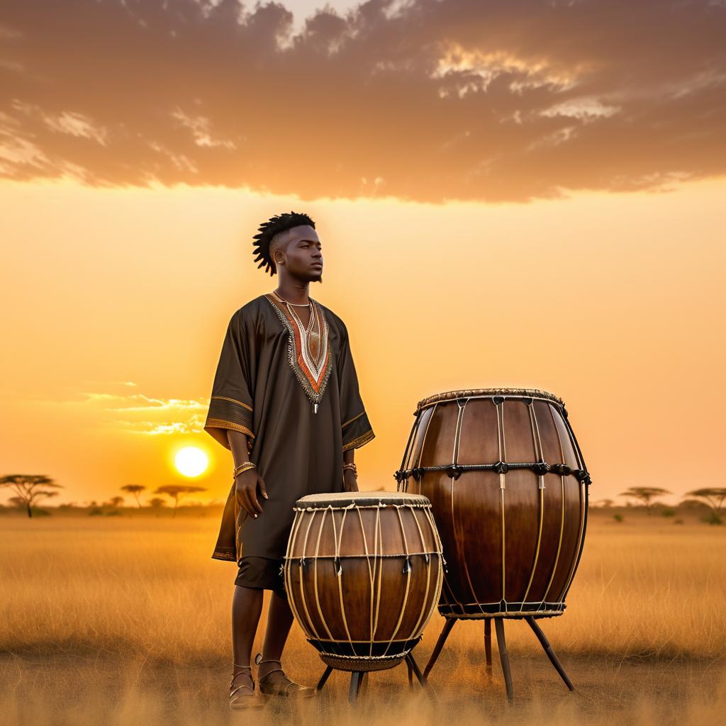 Dramatic Sunset Portrait of Young African Man