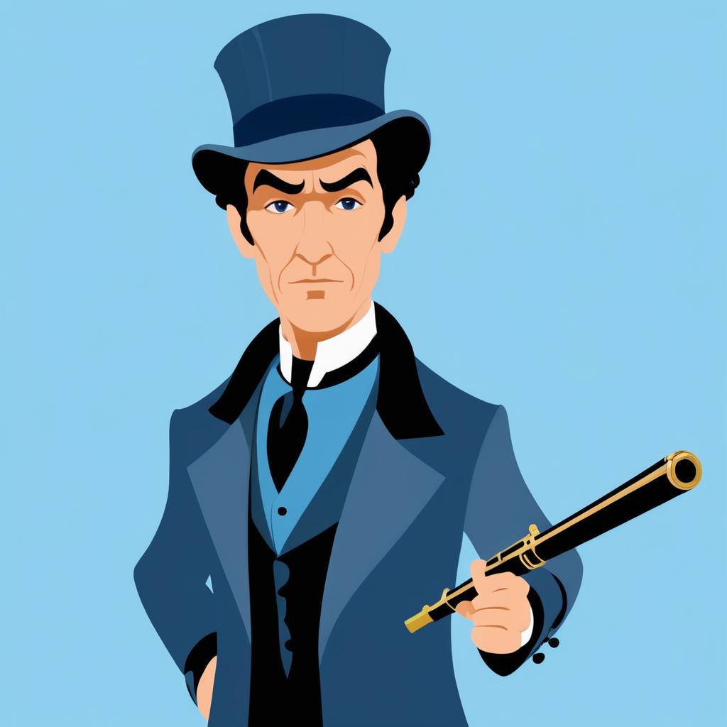 Cartoonish Sherlock Holmes on Blue Background