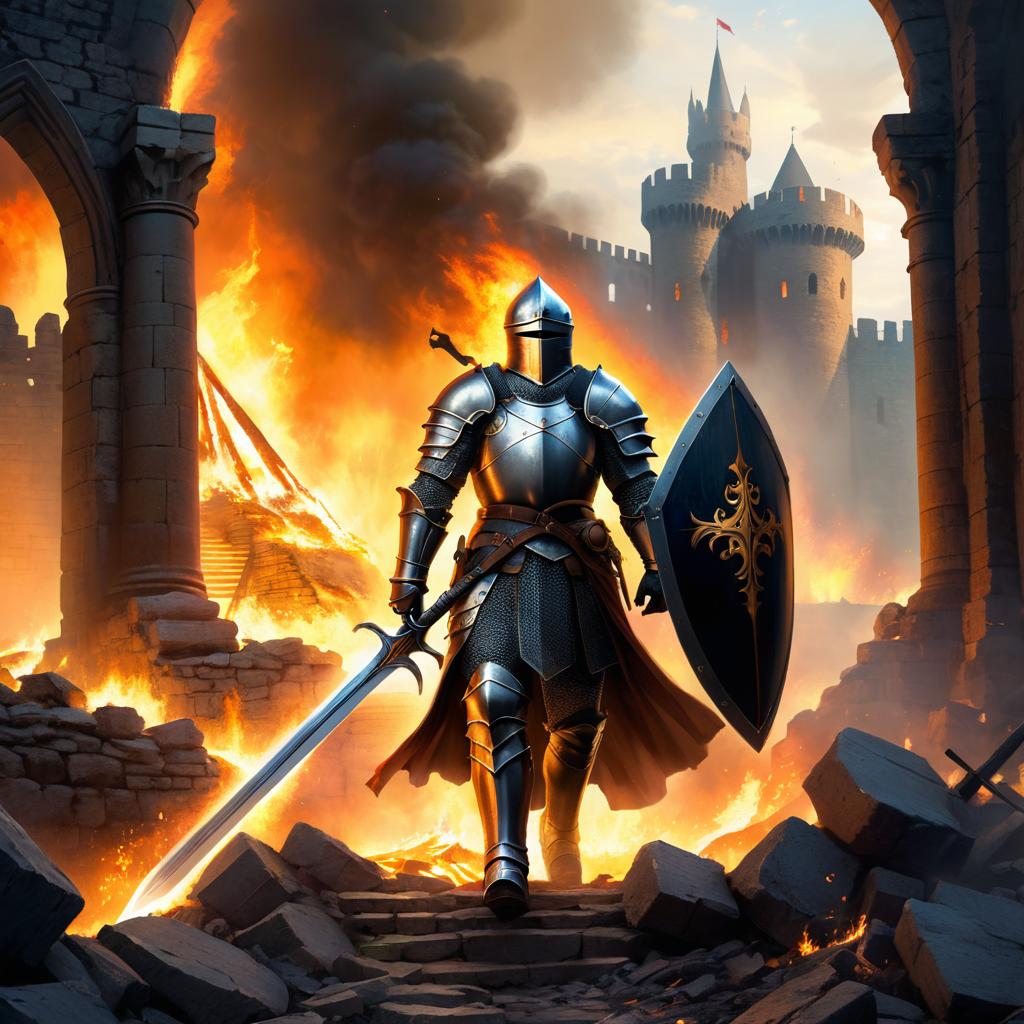 Knight in Burning Castle Ruins